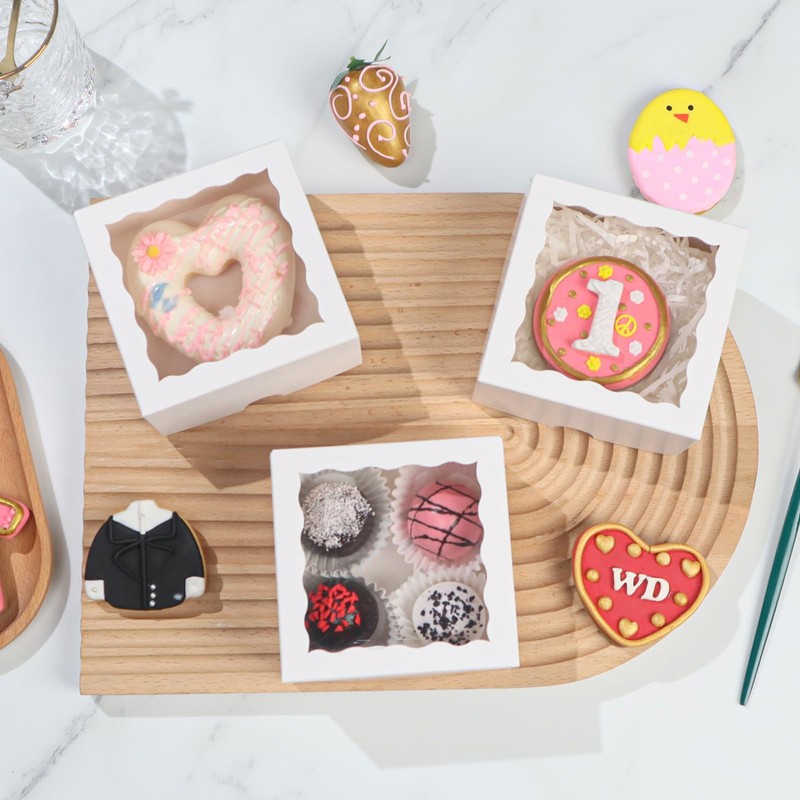50pcs 3¼"X3¼X1½ Inch Bakery Boxes with Window Cookies Boxes Soap