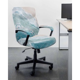 DecorLovee Summer Beach Office Chair Cover with Armrest Covers & Zipper, Ocean Coastal Spandex Computer Chair Covers, Nautical Seaside Aqua Beige Universal Rotating Desk Chair Slipcovers Protector, L