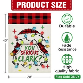 YMCAFZ Christmas Vacation Decorative House Flag, Funny Xmas Classic Movie You Serious Clark Hat Burlap Garden Yard Decoration, Winter Holiday Plaid Large Outdoor Outside Home Decor Double Sided 28x40