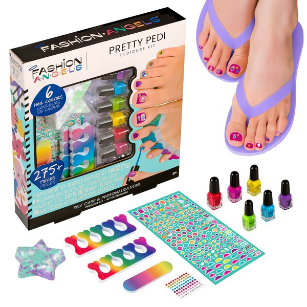 Fashion Angels Pretty Pedi Pedicure Kit for Girls - Kids Nail Spa Set with Nail Polish, Nail Stickers, Toe Separators, Nail File, and Bath Bombs, Ages 8 and Up