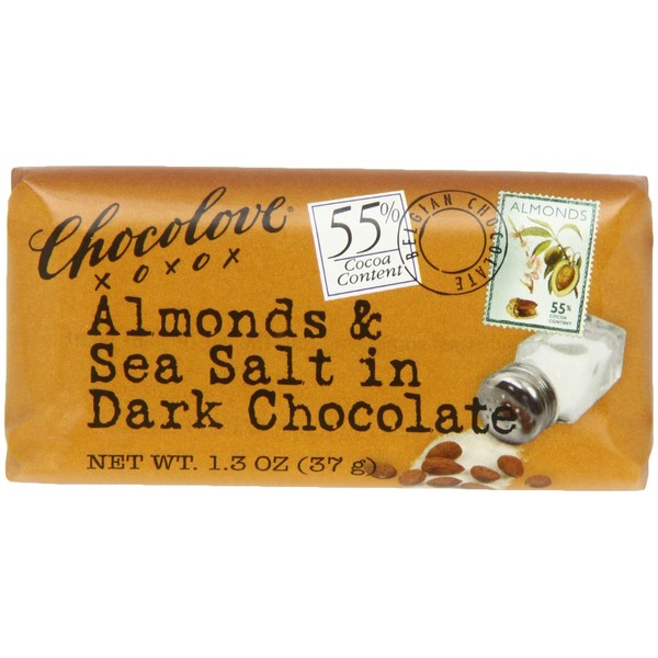 Chocolove Chocolate Bar, Almonds & Sea Salt in Dark Chocolate, 1.3 Ounce (Pack of 12)