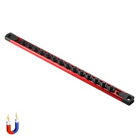 ALOANES 3/8-Inch Drive Magnetic Socket Organizer, Heavy Duty Aluminum Socket Rail Organizer, 360° Swivel Clips Socket Holder Kit for Tool Box, 3/8-Inch Socket Holder x 14 Clips (Red)