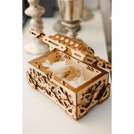 Wood Trick Enigma Chest Lock Puzzle Box Wooden 3D Puzzles for Adults and Kids to Build - Engineering DIY Project Mechanical Model Kits for Adults Wooden Models