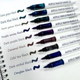 HysmmxHer Creative Paint-like Brush Tip Acrylic Markers, Assorted Colors, 9 Count, Perfect for Art and Craft Supplies, Ideal for Canvas, Wood, Stone, and DIY Crafts (Colorful Black Series)