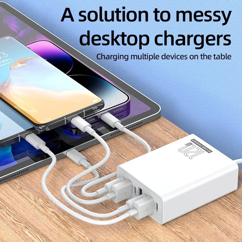 Universal 120W 6-Port USB C Fast Wall Charger Block Charging