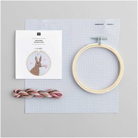 Rico Design Embroidery Kit: Embroidery Kit for Easter, Diameter 10 cm, Decoration & DIY Kit, Handmade, Hobby, Craft Project, Embroidery Romantic Rabbit