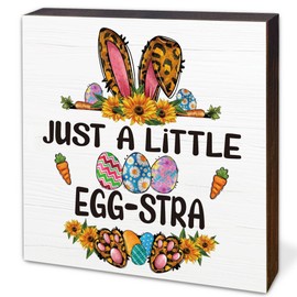 Funny Easter Bunny Decor, Cute Gifts for Women Kids, Easter Decorations Wood Block Sign for Home Kitchen Bathroom Shelf Table Tiered Tray Decor, 4.7" x 4.7"-B12