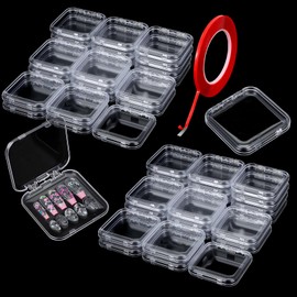 Molain 40 Pcs Clear Press on Nail Packaging Boxes Case with 10M Tape, Plastic Fake Nail Display Organizer Container for Storage Salon Business Jewelry 2.95x2.95 Inch