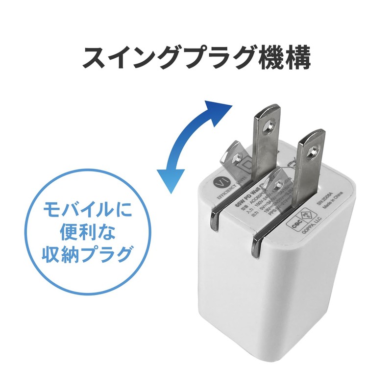GOPPA GP-ACC65PGR/W-UE Goppa GaNIII Powered PSE Certified 65W USB-C PD