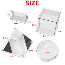 goldhik 4 Pack K9 Optical Crystal Photography Prism Set, Upgraded, Include 50mm Crystal Ball, Crystal Cube, Triangular Prism and Optical Pyramid for Teaching, Science, Playing, Photography