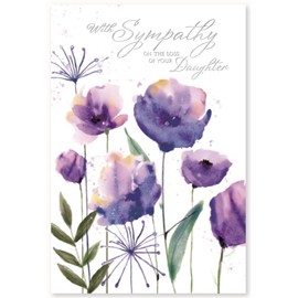 Loss of Your Daughter Sympathy Card - Purple Flowers with Silver Foil 7.5x5.25