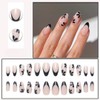 KQueenest Black French Nails for Sticking, Medium Almond, Flowers, Press