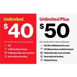 Verizon $50 UNLIMITED 5G DATA NEW 2025 ( $39.99 A MONTH )