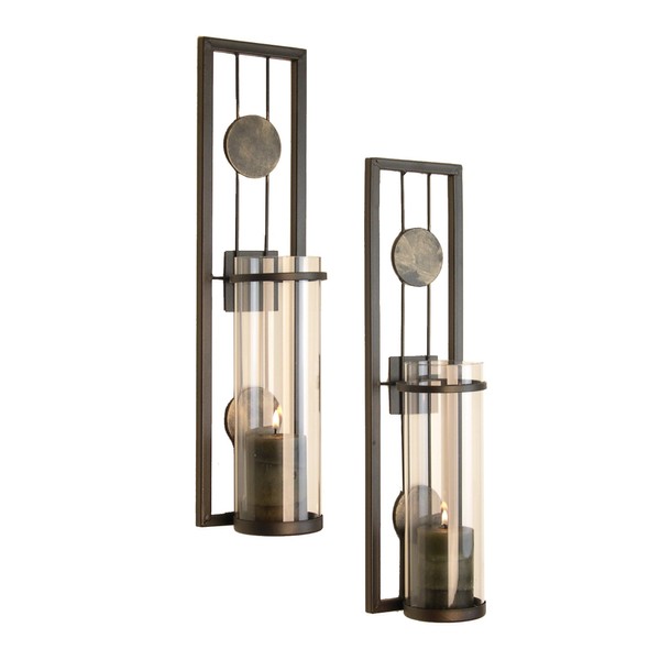 Danya B Set of Two Wall Sconces, Metal Wall Décor, Antique-Style Metal Sconce for Home, Patio or Office – Decorative Metal Wall Scone, Candle Holder, Real or Battery Operated Candles
