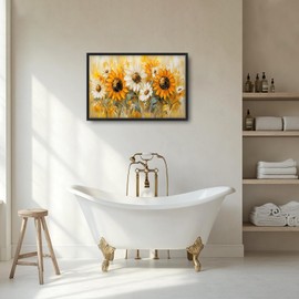 Farmhouse Sunflower Large Wall Art Country Flower Pictures Wall Decor Floral Canvas Daisy Print Painting Modern Artwork Home Decoration for Bathroom Office Living Room Bedroom Framed 24"x36"