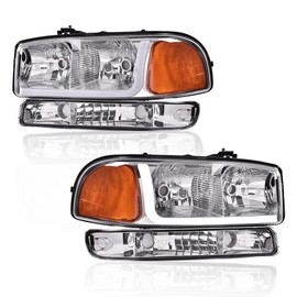 G-PLUS LED DRL Headlights Compatible with GMC Sierra 1500 1999-2007/Fit GMC Sierra 1500 HD 2001-2007 Left Driver & Right Passenger Side, Clear lens Chrome Housing Amber Reflector Headlamp