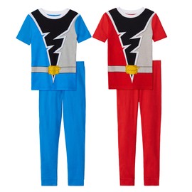 Power Rangers Little/Big Boy's 4 Piece Cotton Pajama Set (as1, numeric, numeric_4, regular, Red and Blue Dino Fury Rangers)