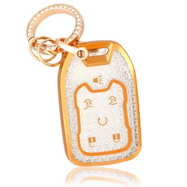 OFF WE GO for GMC Key Fob Cover with Keychain, Soft TPU Key Case Protection Compatible with GMC Chevy Suburban Tahoe Acadia Terrain Yukon XL Smart Car Key Fob Holder, White