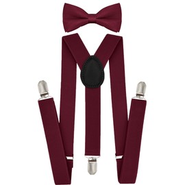 trilece Suspenders and Bow Tie for Boys Kids Girls and Toddlers - Adjustable Elastic 1 inch Wide Y Shape Strong Clips (5 Months to 6 Years, Burgundy)