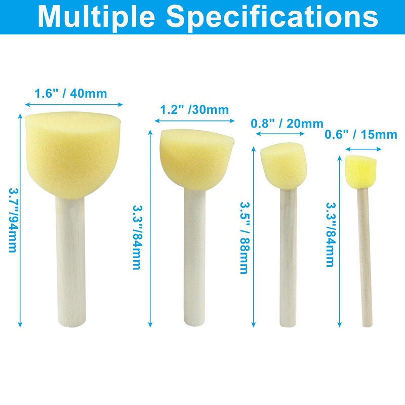 Marvexi 20 Pcs Round Sponge Brush Paint Set 4 Assorted