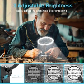 Magnifying Glass with Light for Reading: 5X Hands Free Magnifying Glass Magnifier with Light and Stand 24 Ultra-Bright LED Flexible Gooseneck Magnifier for Neck Wear Seniors Sewing Low Vision Elderly