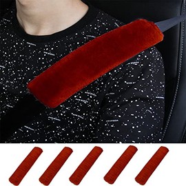 acdiac 5 Pack Soft Plush Car Seat Belt Shoulder Pads Universal Fuzzy Car Seat Belt Cover Faux Wool Shoulder Pads Strap Cover (WineRed)