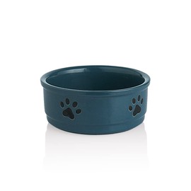 Sweejar Ceramic Dog Bowls with Paw Pattern, Dog Food Dish for Small Dogs, Porcelain Pet Bowl for Water 16 Fl Oz (Fog Blue)