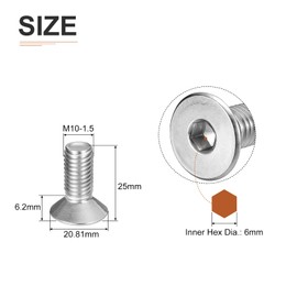 DTGN M10-1.5 x 25mm Flat Head Socket Cap Screws, 10 Pack 304 Stainless Steel Hex Socket Flat Head Screws, Full Thread, Countersunk Bolts