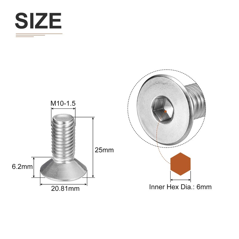 DTGN M10-1.5 x 25mm Flat Head Socket Cap Screws, 10