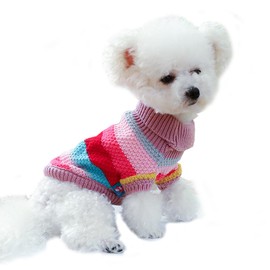 Anelekor Rainbow Puppy Sweater for Small Dog Pullover Knitted Dog Sweatshirt Cable Cat Knitwear Warm Pet Clothes for Kitten Chihuahua Yorkie Toy Poodle (Rainbow, Small)