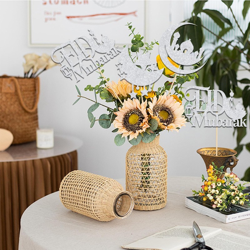 12Pcs Eid Mubarak Centerpiece Sticks, Umrah Mubarak Table Decoration, Eid