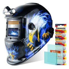 TRQWH Welding Hood with Flaming Skull, Auto Darkening, Shade 9-13, Grinding