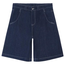 JKUIVE Y2k - Pantalones cortos holgados de pierna ancha para hombre, pantalones rectos de verano hasta la rodilla, Azul, Large