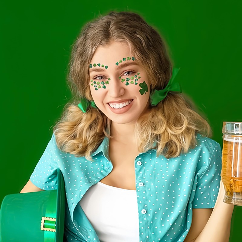 Doneace Shamrock Glitter Face Tattoo Jewelry St. Patrick's Day Celebration