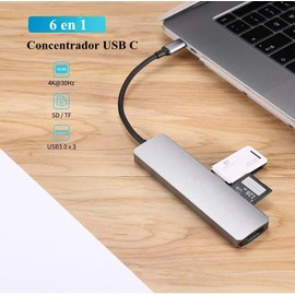 Yostyle Adaptador Multipuerto Hub USB C, 6 en 1 Adaptador USB C Hub con Salida HDMI 4K, 3 Puertos USB 3.0, Lector de Tarjetas SD/Micro SD Compatible para MacBook Pro, XPS Más Dispositivos Tipo C