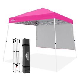 EAGLE PEAK 10x10 Pop Up Canopy Tent with Sidewall, Compact, Portable Slant Leg Instant Sun Shelter for Beach, Sports, & Camping, 10x10 Base 8x8 Top, Pink