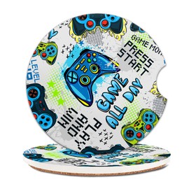 2 Pack Universal Ceramic Car Coasters，Ceramic Stone with A Finger Notch for Easy Removal of Car Cup Holder Coaster(Funny Game)