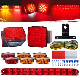 Aila Complete LED Trailer Light Kit, Submersible IP68 LED Stop Turn Tail Side Marker License Light for Utility Trailer, Boat, Camper, RV, Trucks, Marine, Snowmobile
