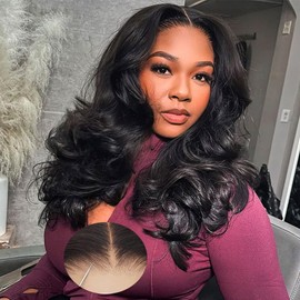 RECOOL Glueless Wig Body Wave Lace Front Wigs Human Hair Pre Plucked HD Transparent Lace Frontal Wigs Human Hair 180% Density Loose Body Wave Glueless Wigs for Women 18 Inch