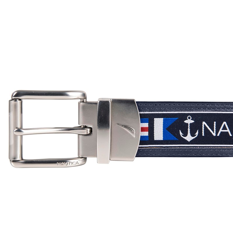 Nautica Men's Reversible Belt with Flag Pattern, Navy, 42