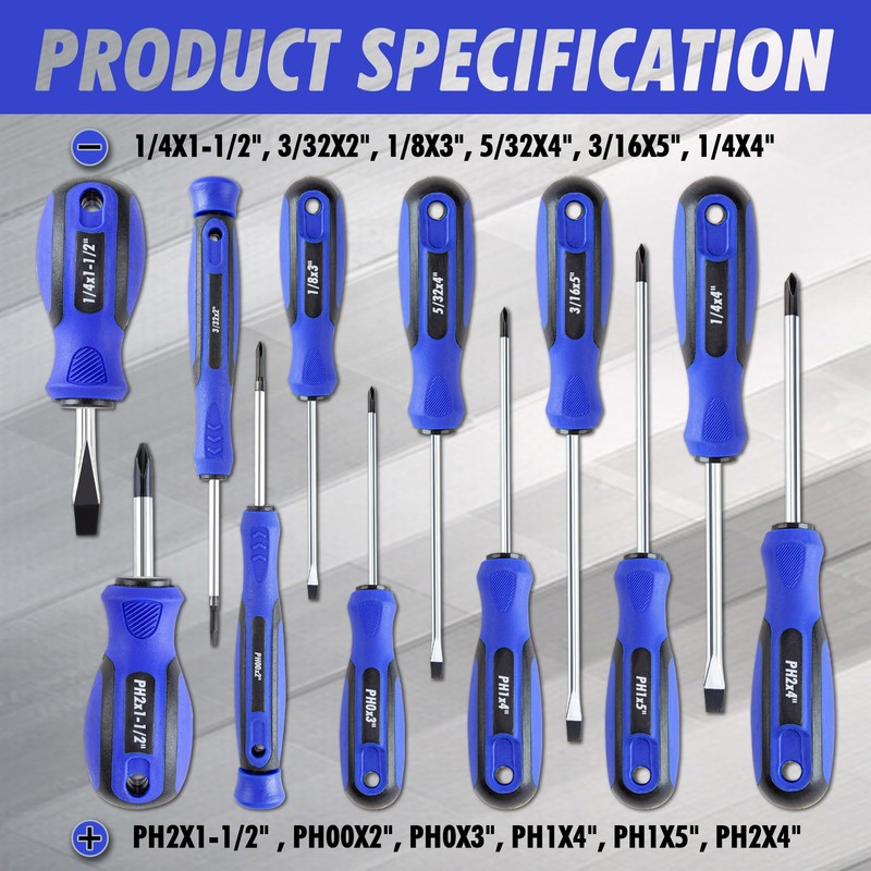 CARTMAN 12 Piece Magnetic Screwdriver Set - 6 Phillips and