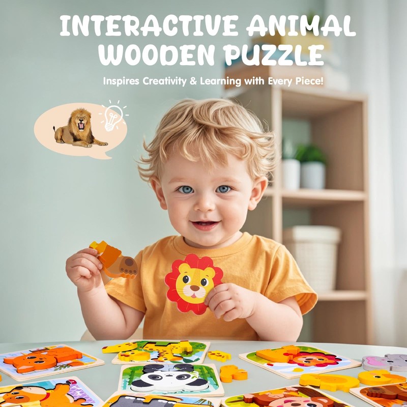 AuntyFey Wooden Puzzle for Toddler 1-3, 9 Pcs Toddler Puzzle