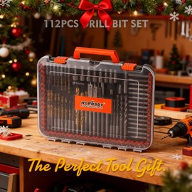 HORUSDY Impact Drill Bit Set, 112-Pieces 1/4" Hex Shank Impact Driver Bits and Screwdriver Bits Set for Screw Driving and Wood Metal Cement Drilling Screwdriver Bits Set with Storage Case