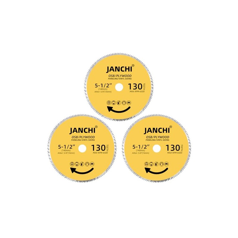 3Pack 5-1/2 Inch 130T Circular Saw Blade 5/8 Inch (16mm)