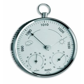 Green Wash Ltd TFA Dostmann Analogue Weather Station with Metal Ring Barometer Thermometer Hygrometer Silver (L) 136 x (W) 43 x (H) 147 mm