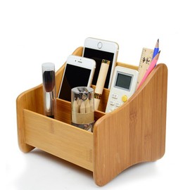 Chseea Wooden Remote Control Holder, Desk Organiser, Office Box, Makeup Organiser, Bathroom Organiser, Multifunctional Storage Box for Glasses, Smartphones, Controllers, CDs and Make Up #1