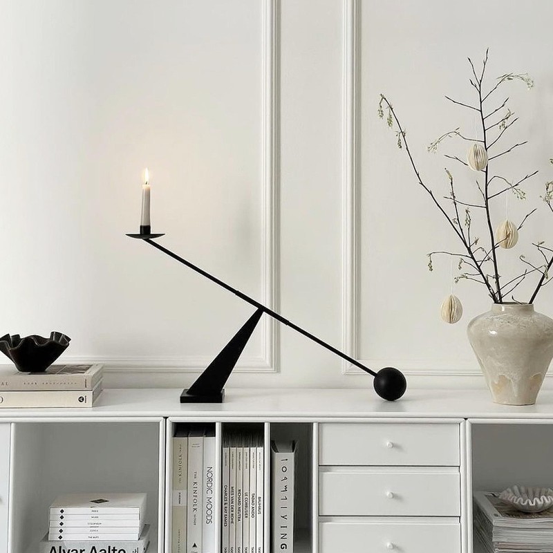 Remenna Black Metal Modern Candle Holder Candlestick Holders Decorative Candle