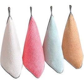 KPNG Cleaning Cloth, Coral Fleece Microfiber Dishcloth, Hangable Dish Washing Towels, Quick Dry Thicken Towel Rag Wipe for Kitchen and Bathroom, Coral - Pack of 3