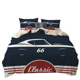 Car Duvet Cover Set Double Size For Boys Teens 3D Classic Vintage Bedding Set Sports Car Comforter Cover Fashioned Decorative Bedspread Microfiber Quilt Cover Zipper 3 Pieces Boys