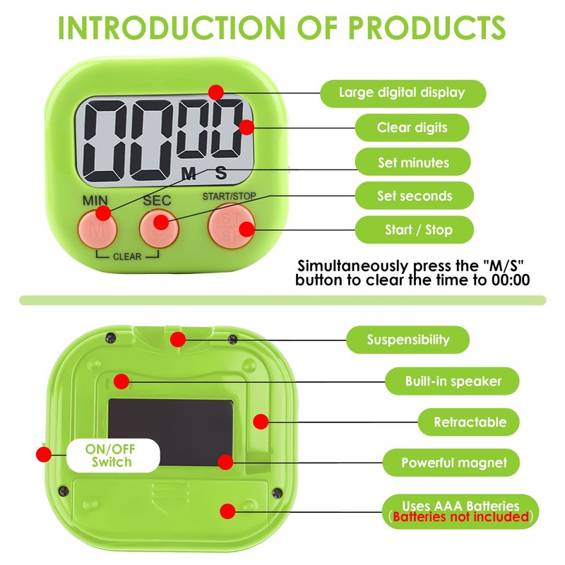 Digital Kitchen Timer 2 Pack, Large Magnetic Digital Kitchen Timer